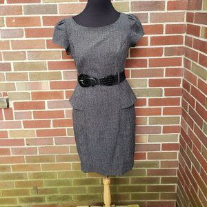 BCX Peplum Dress  Gray w/ Black Belt Size 9